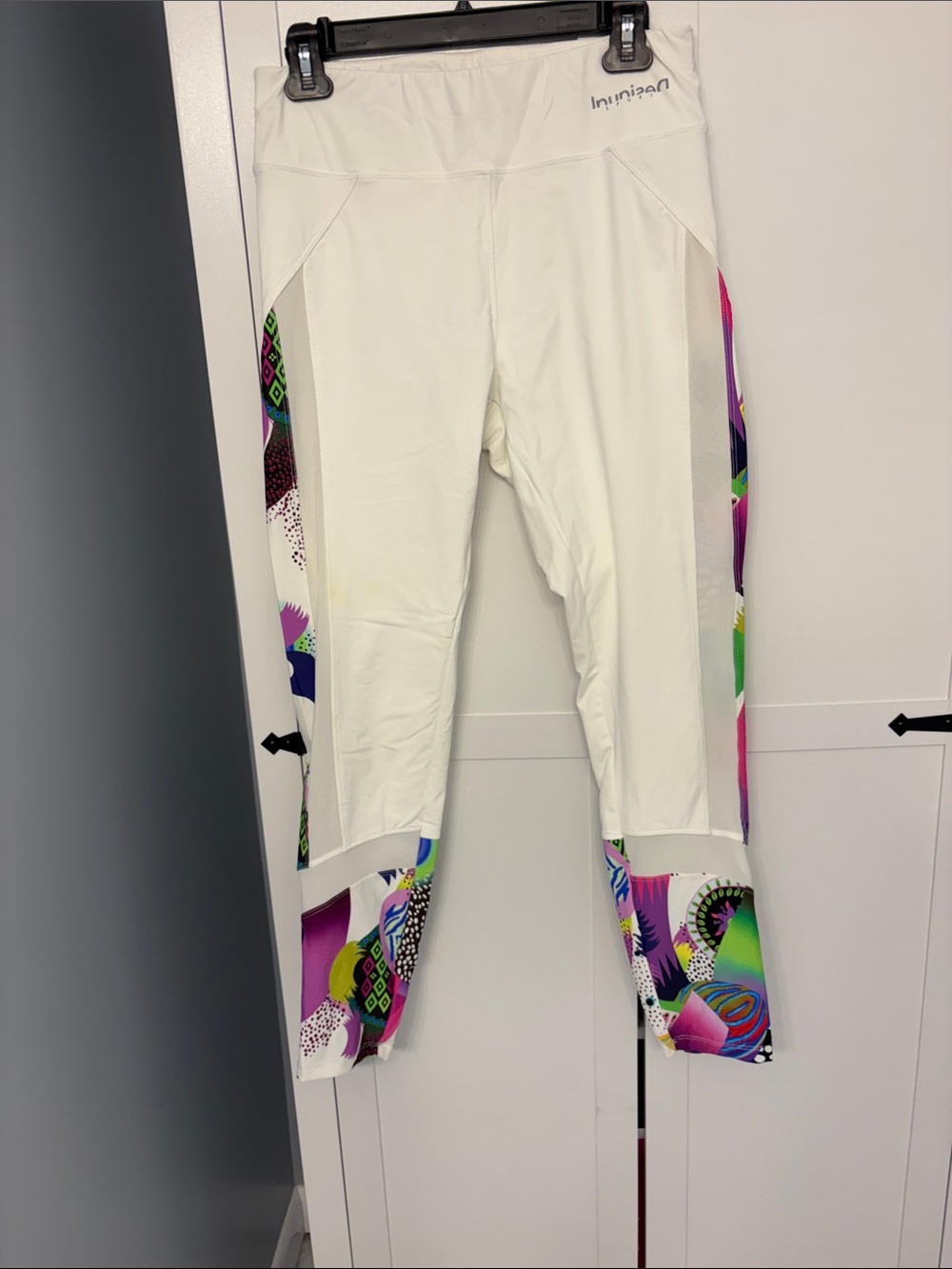 Desigual White Leggings with Multicolor Printed Side Panels